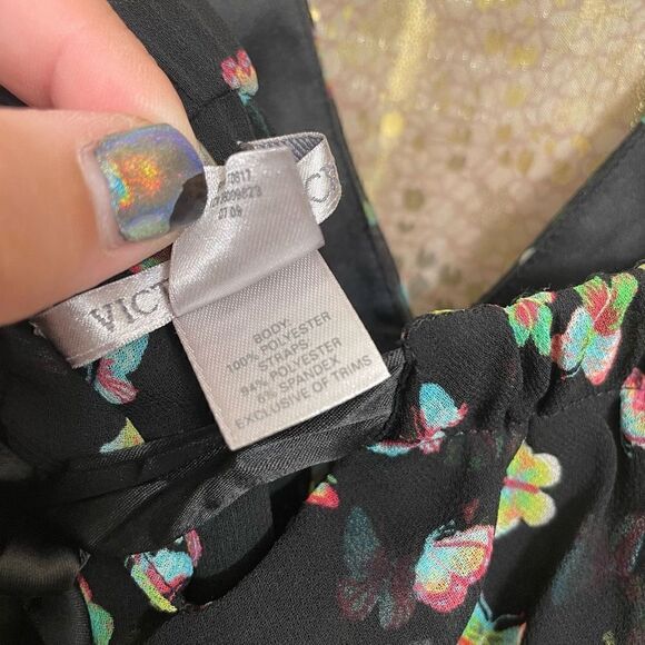Vintage Victoria’s Secret Black Butterfly Tie Back Ruffle Tiered Top, S - Picture 8 of 8